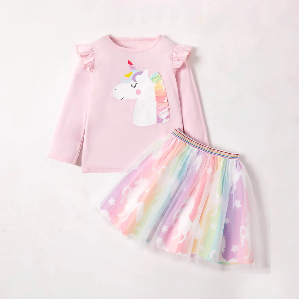 

Melario Kids Clothes 2022 Spring and Autumn Girls Cartoon Pony Long Sleeve T-shirt + Colorful Shawl Skirt Two-piece Suit Outfits