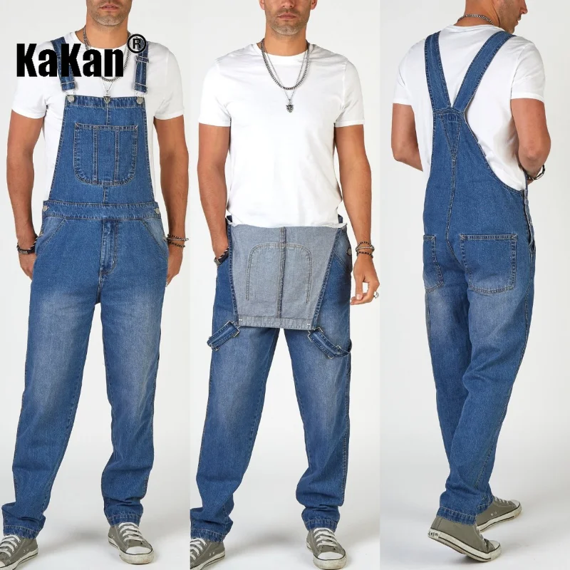 Kakan - New Street Trendy Men's Strap Jeans from Europe and America, Blue One Piece Strap Jeans K34-777