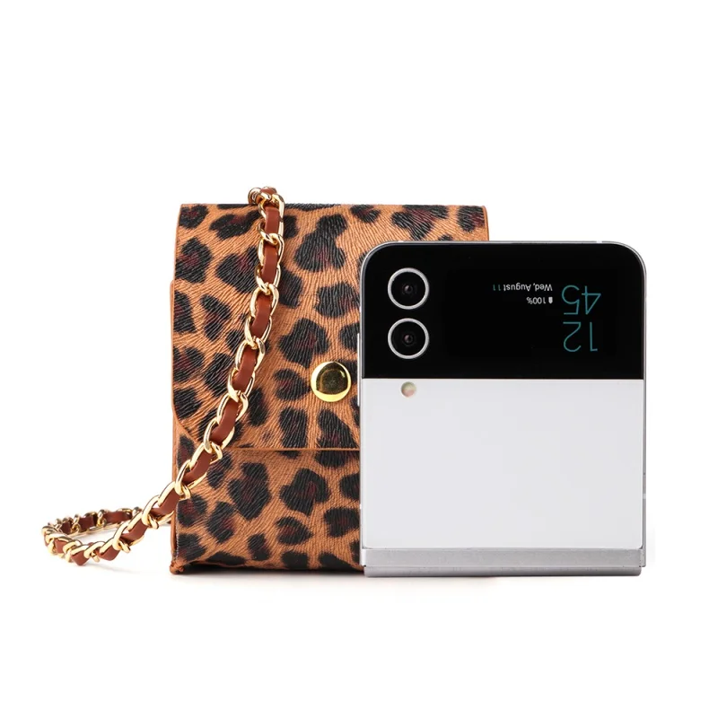 

Многофункциональная женская кожаная сумка через плечо с леопардовым принтом для Samsung Z Flip3 Flip4 Pocket50, универсальная складная сумка для телефона
