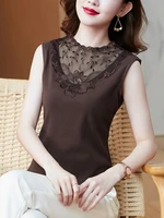2022 vintage women sexy lace blouse top lady female vintage sleeveless casual top chinese style clothes for woman