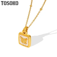 tosoko stainless steel jewellery butterfly white seashell pendant necklace womens elegant plated 18k gold chain bsp198