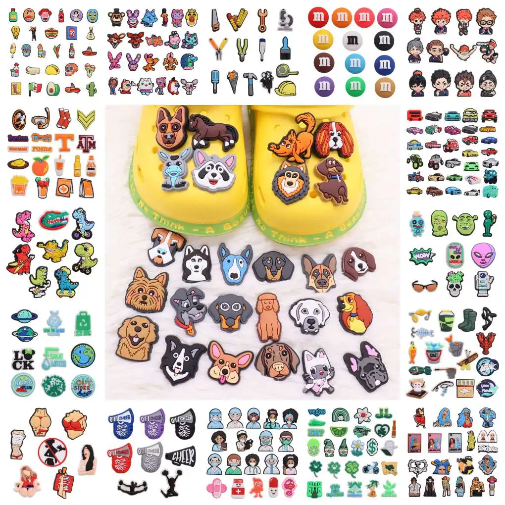 

50pcs Animal Dog Drink Cheerleaders Anime Car Shoes Accessories Garden Sandals Shoe Decorations for Croc Jibz Charm Kids Gift