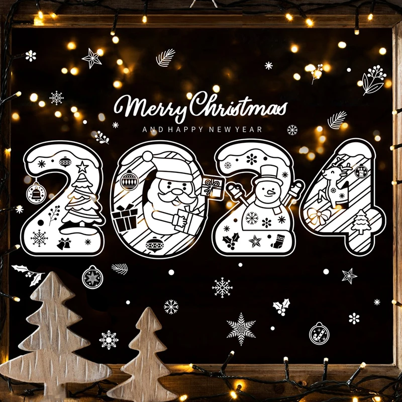 

2024, наклейки на Новый год и Рождество, веселая фотография, Санта-Клаус, снежинка, лось, Рождественская елка, наклейки для праздника