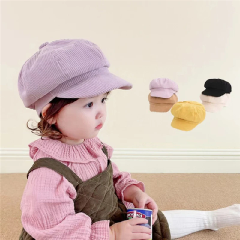 

Children Autumn Corduroy Newsboy Hat British Retro Stitching Octagonal truck driver Visor Hat kids boy 2-8 Years Berets Chapeu