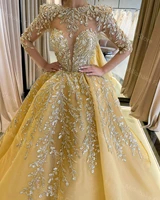 elegant beaded ball gown evening dresses long sleeves sequins prom gowns appliques floor length formal party wedding dresses
