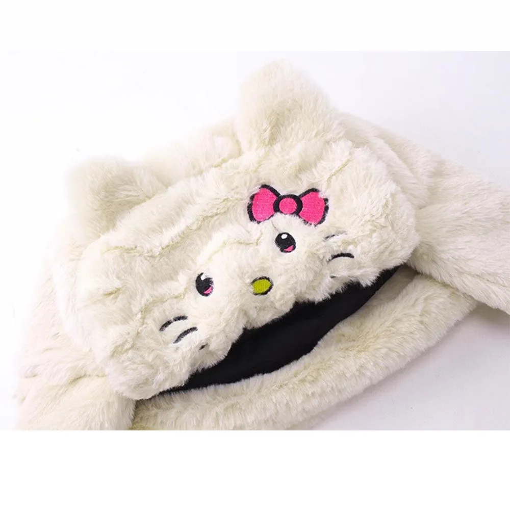 Кавайная плюшевая шапка Hello Kitty Sanrios зимняя уличная с мультяшным аниме рисунком