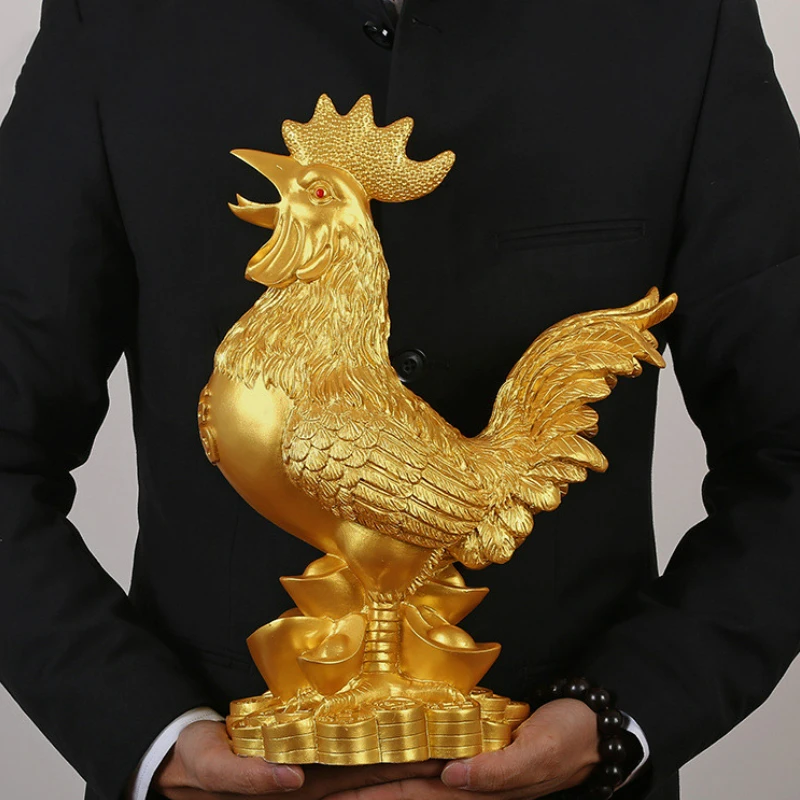 

Golden Chicken Home Decoration Gold Plating Lucky Cock Resin Statue Living Room TV Cabinet Figurines Chinese decorations