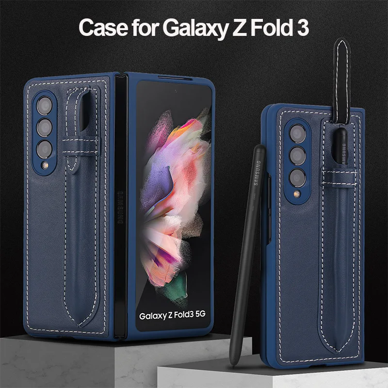 

Genuine Leather Plastic Case for Samsung Galaxy Z Fold 3 5G With Pencil Case Business Protective Cover for Samsung Z Fold 3