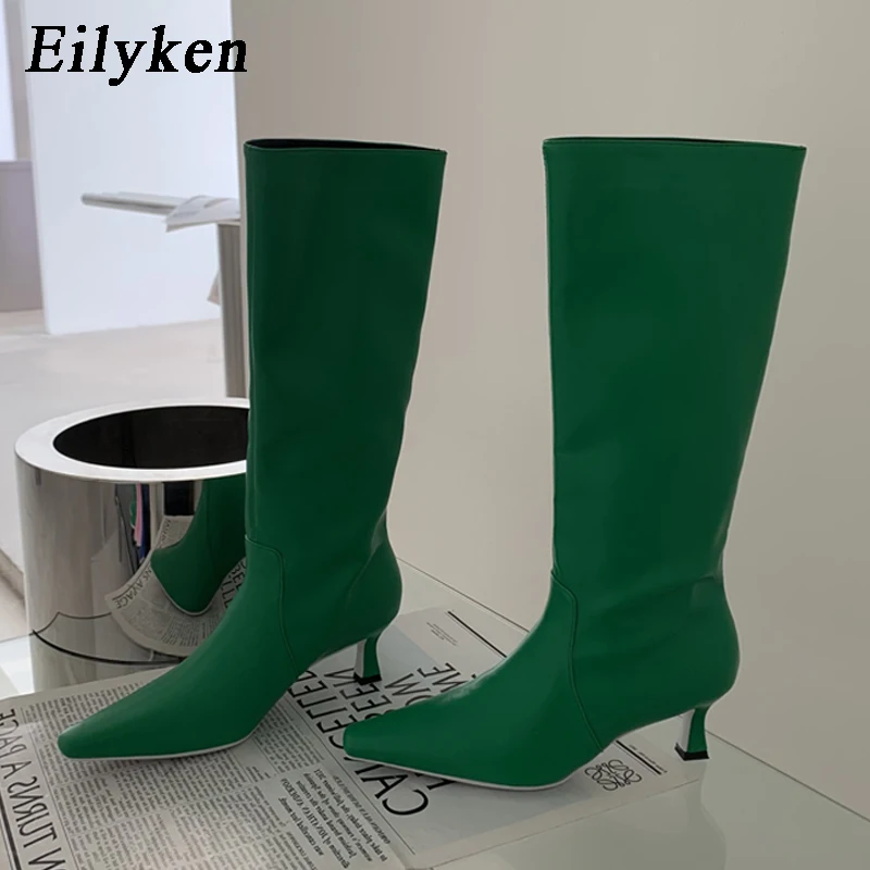 

Eilyken/новые стильные женские сапоги до колена; Модные зимние высокие сапоги из мягкой кожи с острым носком; 2023 обувь для женщин