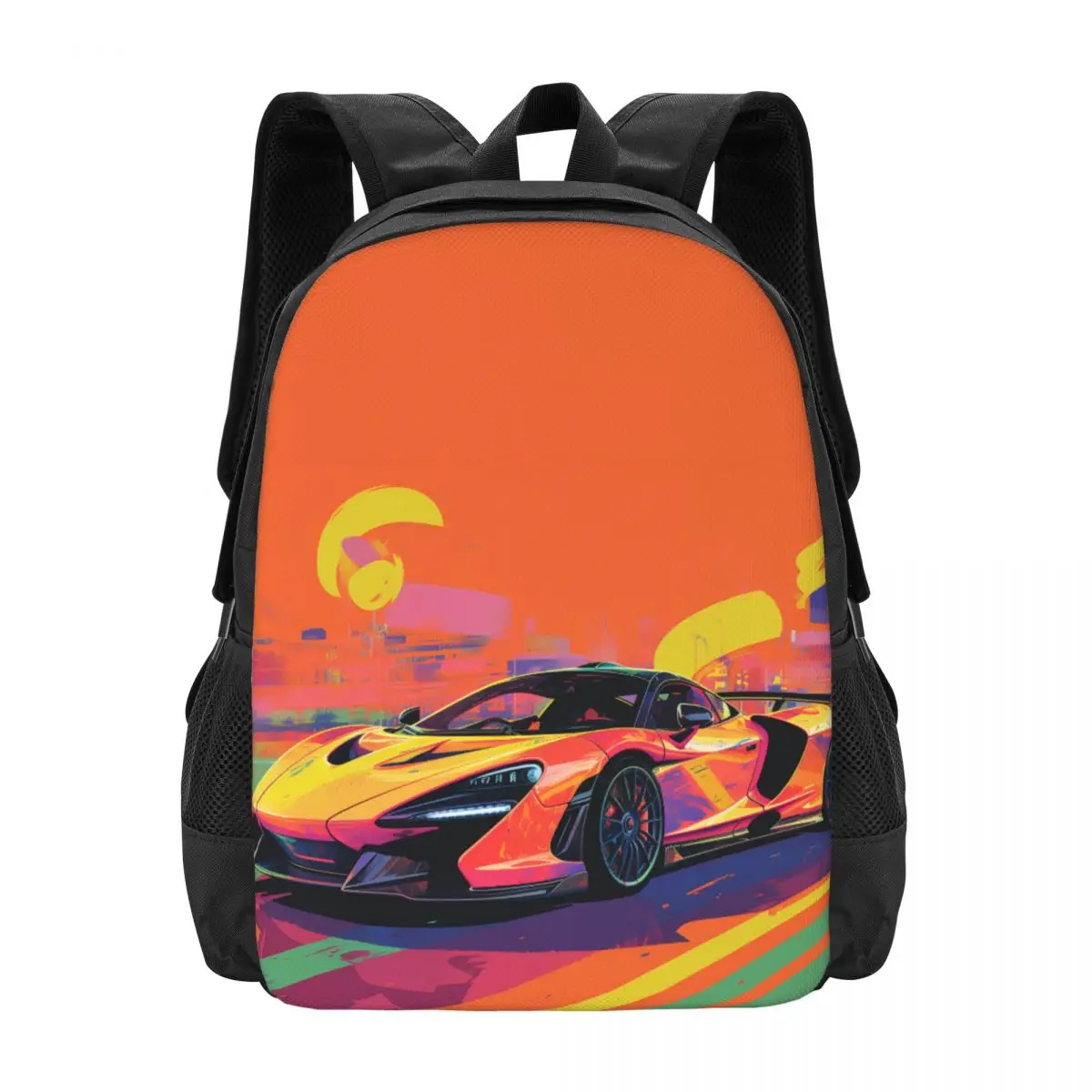 

Fantastic Sports Car Backpack Neo Fauvism Cover Art Kawaii Backpacks Youth Travel Print School Bags Colorful Rucksack