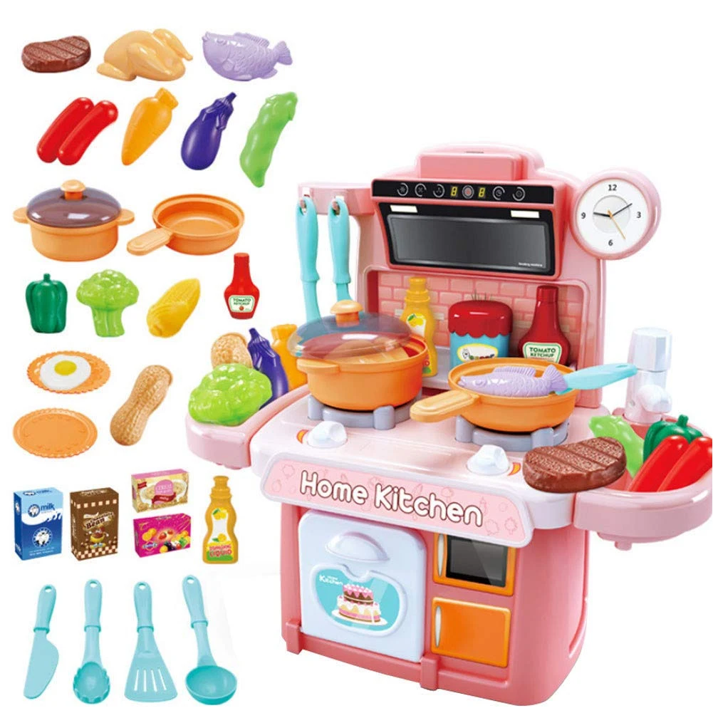 

Cooking Non Toxic Sound Effect Kitchen Toy Set Realistic Pretend Play Spray Water Educational Plastic Simulation Tableware Mini