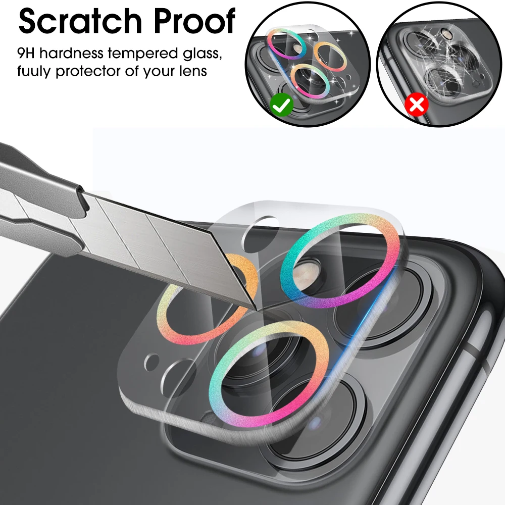 Блестящий прозрачный протектор камеры для iPhone 15 Pro Max стекло цветные линзы