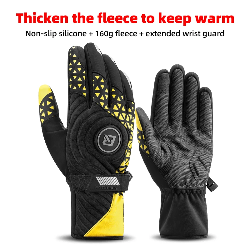 

ROCKBROS Cycling Gloves Winter Touch Screen Ski Gloves Windproof Tactical SBR Thickened Pad Shockproof Bike Motorbike Gloves