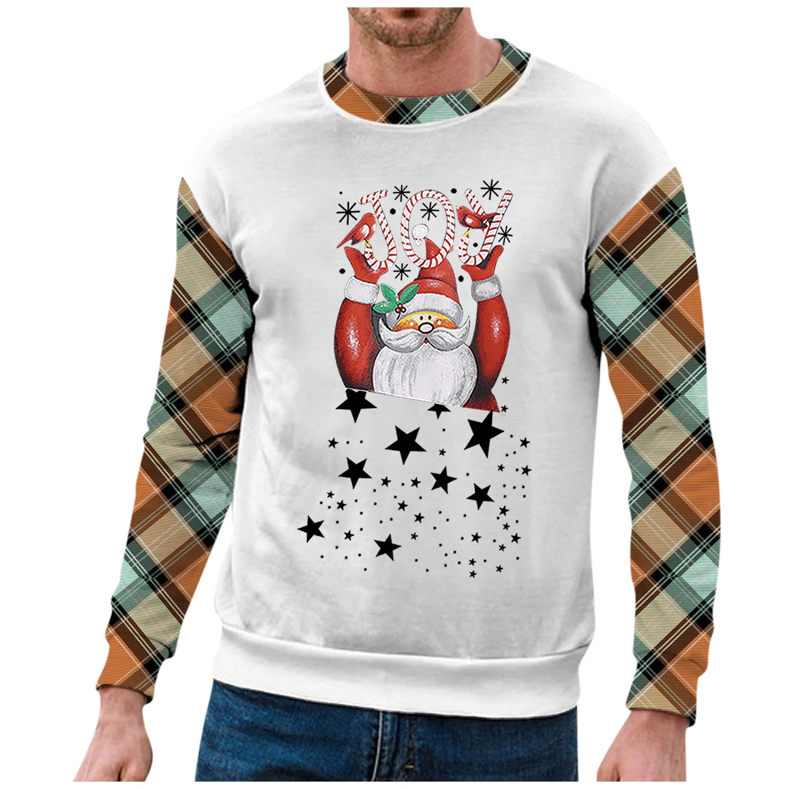 

Мужской свитшот с длинным рукавом, спортивная одежда, пуловеры в клетку с рождественским принтом, уличная одежда в стиле хип-хоп, спортивный костюм с круглым вырезом