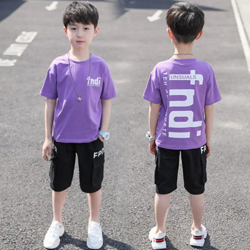 

Summer Beach Suit 4 To 12 Years Old Baby Boys Clothing Sets Kids Sets 2Pcs Short Sleeve Tshirts+Shorts Child Boy Outfits Pants