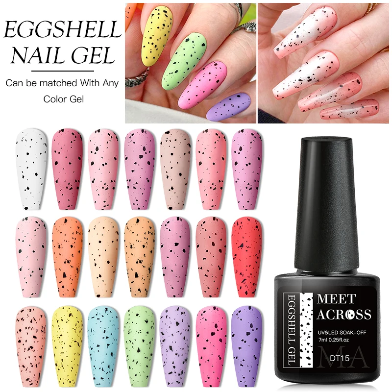 

MEET ACROSS 7ml Gel Nail Polish Semi Permanent Solid Eggshell Gel Polish Lamp Varnish Soak Off UV Gel Nail Art Manicure Top Coat