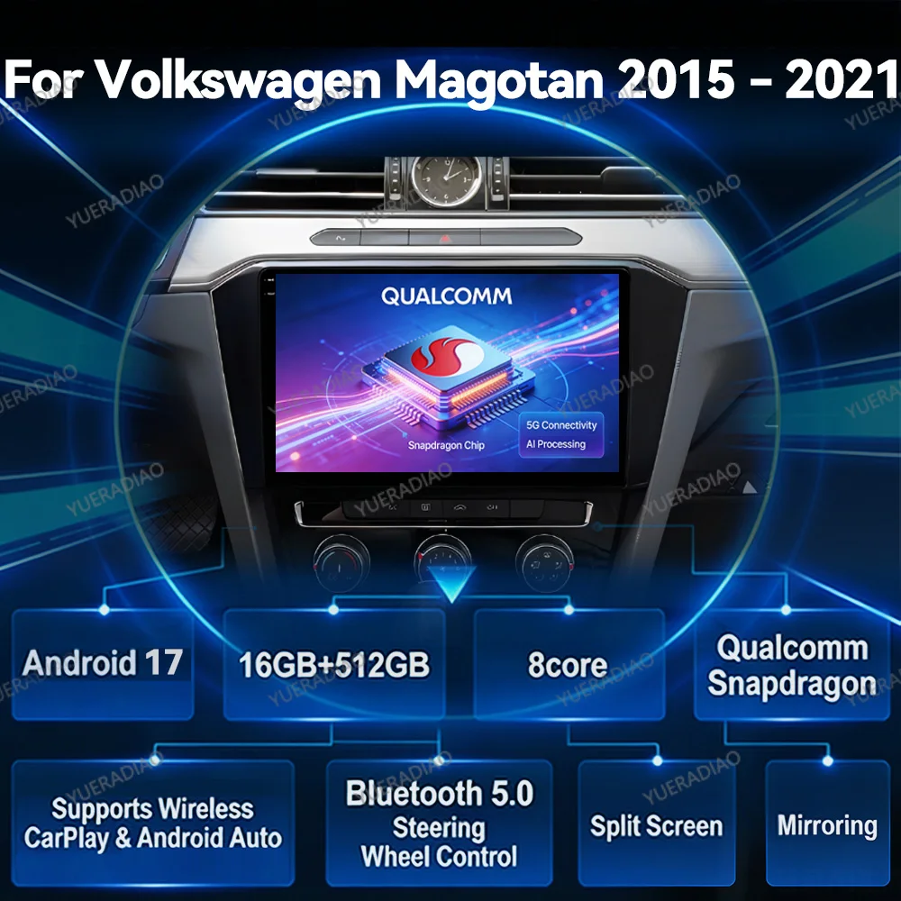 Фото Автомагнитола Android 17 для VW Volkswagen Magotan Passat B8 2015-2021, мультимедийный видеоплеер, GPS-навигация, Carplay, Auto, 4G+WIFI, QLED №1