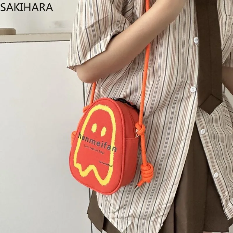 

Kawaii Casual Letter Cartoon Print Japanese Sweet Crossbody Bags for Women Canvas Casual Versatile Mini Purses and Handbags