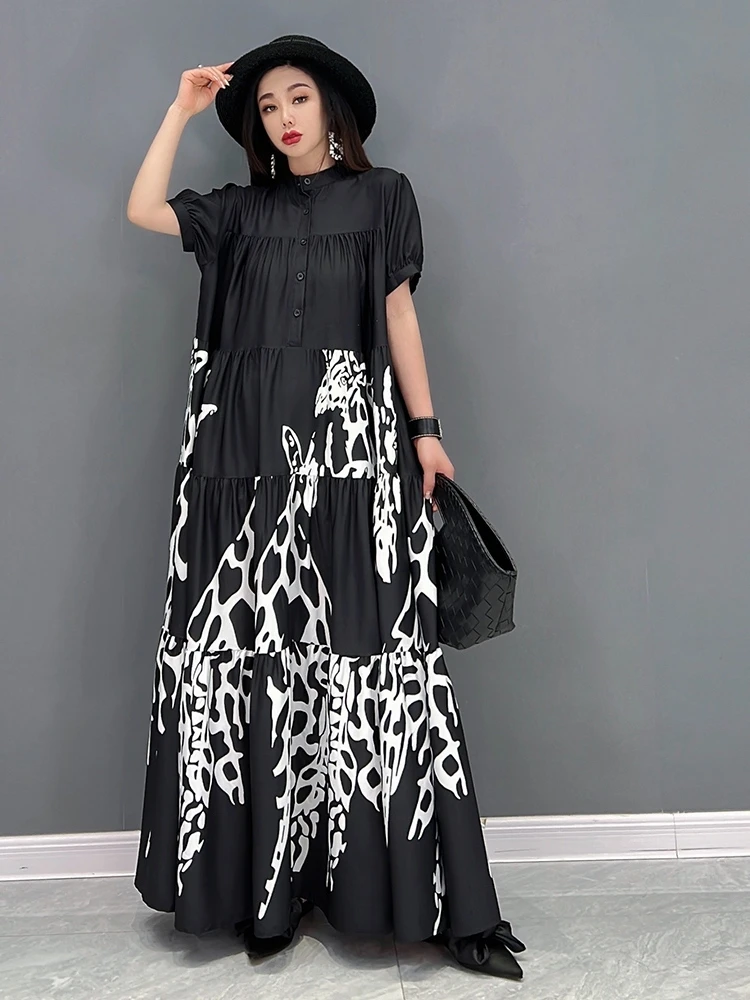

EVLOOKS Europe Station 2022 Autumn New Fashion Dress Black Print Slim Shirt Casual Women's Wear