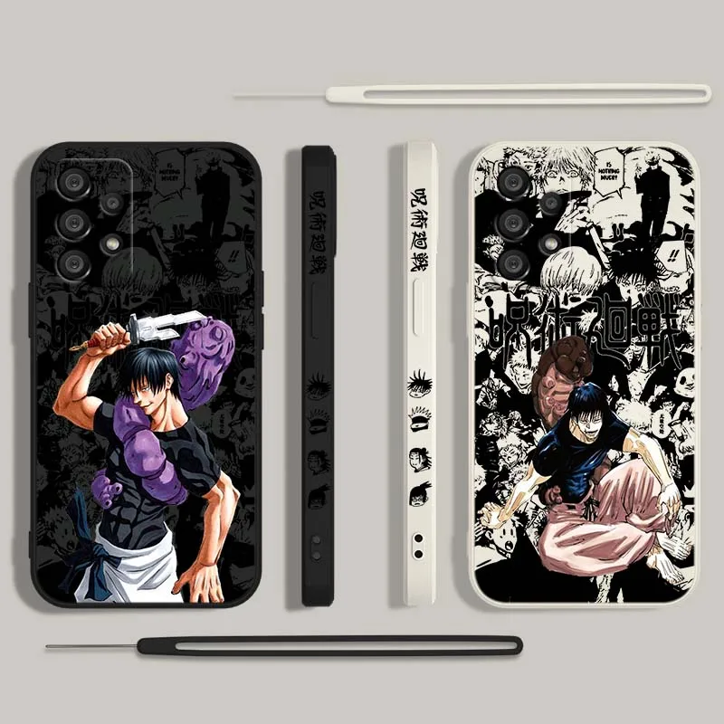 Фото Чехол для телефона с изображением Тоджи из аниме Jujutsu Kaisen для Samsung Galaxy A73 A71 A55 A54 A53 A51 A17 A16 A07 A06 A05, жидкий силиконовый чехол с веревочкой №2