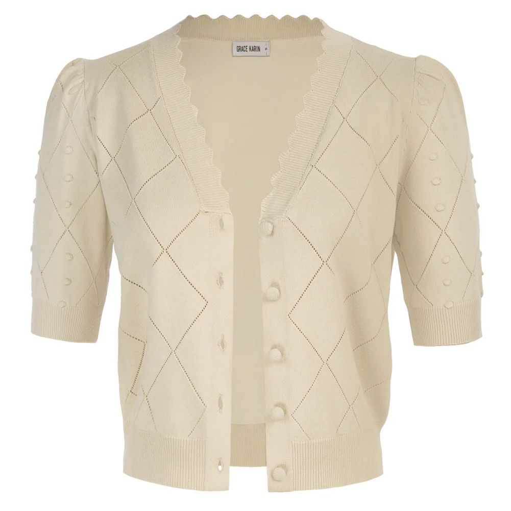 Женский короткий кардиган на пуговицах с V-образным вырезом