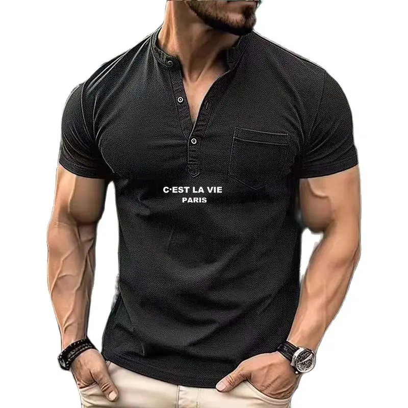 

Summer new men's casual short-sleeved sports Polo shirt High quality printed stand collar T-shirt men's breathable Polo shirt me