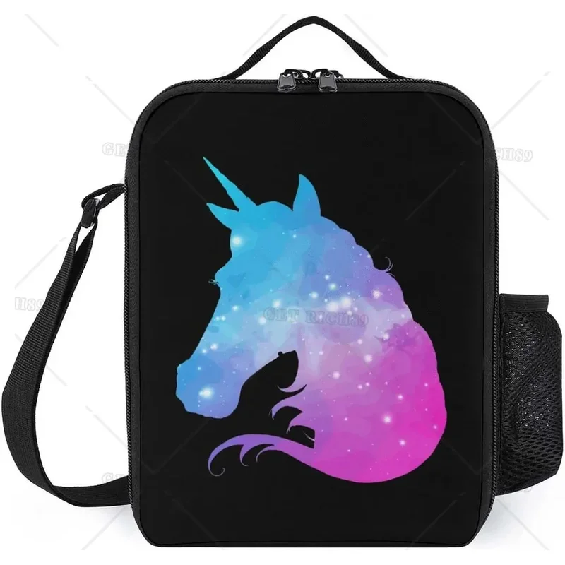 Блестящая Радужная сумка для ланча с единорогом переноски изолированный