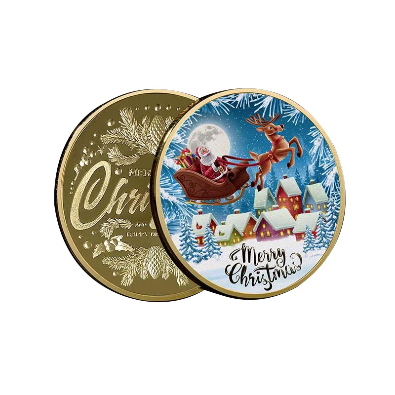 

New Christmas Santa Claus Colorful Gold Coin Collectible Coins Collection Commemorative Souvenir Gifts