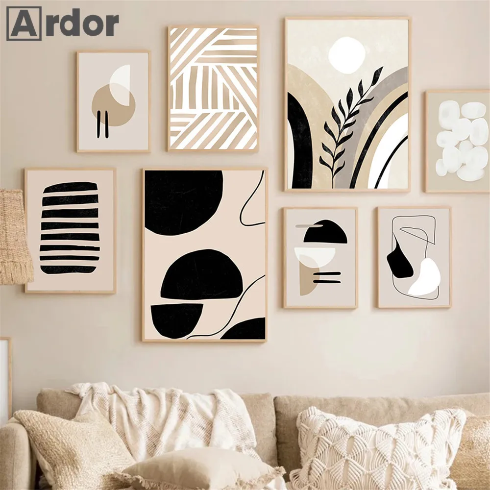 

Abstract Boho Wall Posters Geometry Line Minimalist Canvas Painting Beige Wall Art Print Picture Living Room Interior Home Decor