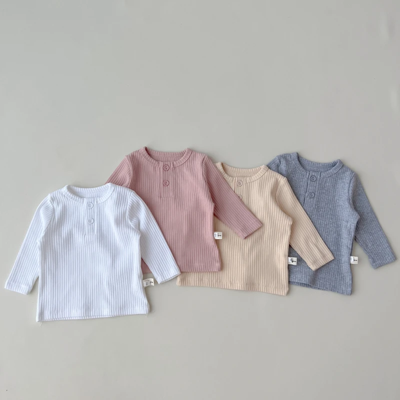 

Toddler Baby Girl T-shirt Autumn Soild Pit Strip Cotton Bottoming Shirt for Newborn Casual Long Sleeve Kids Clothes Boys Outfits