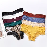 sexy metal ring hollow stitching lace briefs womens smooth ice silk bow small boxer shorts leopard print perspective cute loli