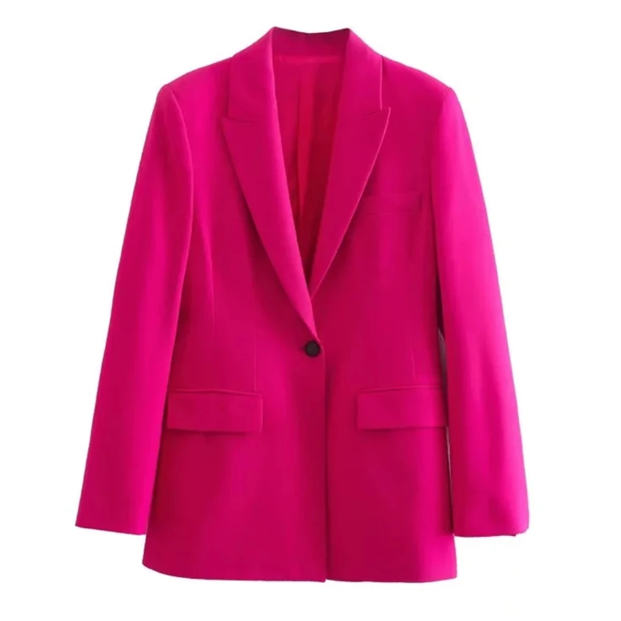 

Withered 2022 England Style Office Lady Simple Rose Red Loose Fashion Blazer Women Vintage Straight Casual Blazer Tops