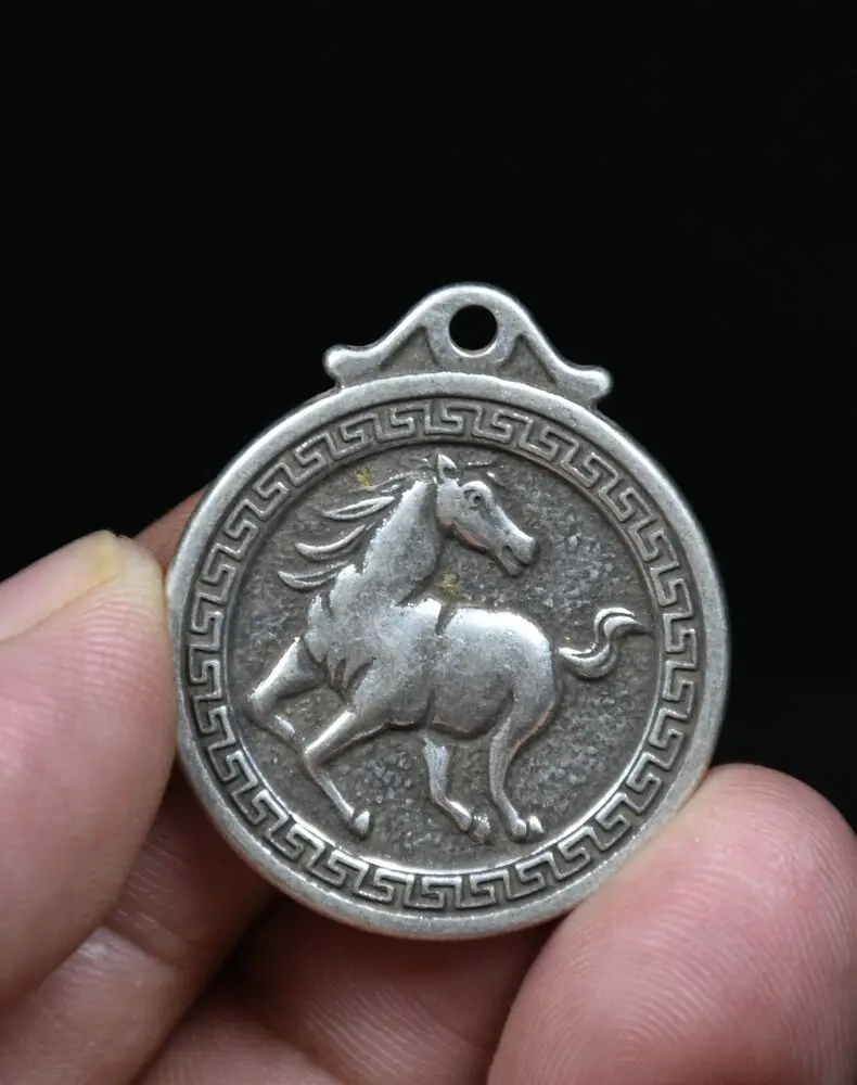 

3.4CM Old China Miao Silver Feng Shui Fortune Win Instant Success Horse Pendant
