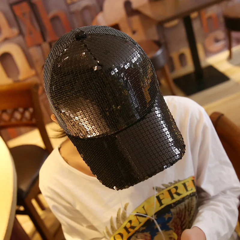 

Creative Summer New Adult Men Peaked Cap Female Sun Protection Sunshade Net Yarn Sports Cap Sequined Square Baseball Hat