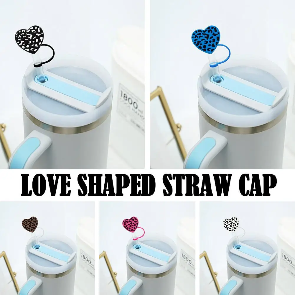 

5PCS PVC Straw Cap Love Shape Straw Cover Reusable Drinking Dust Proof Straw Toppers Splash Cap Drinking Airtight E9R3
