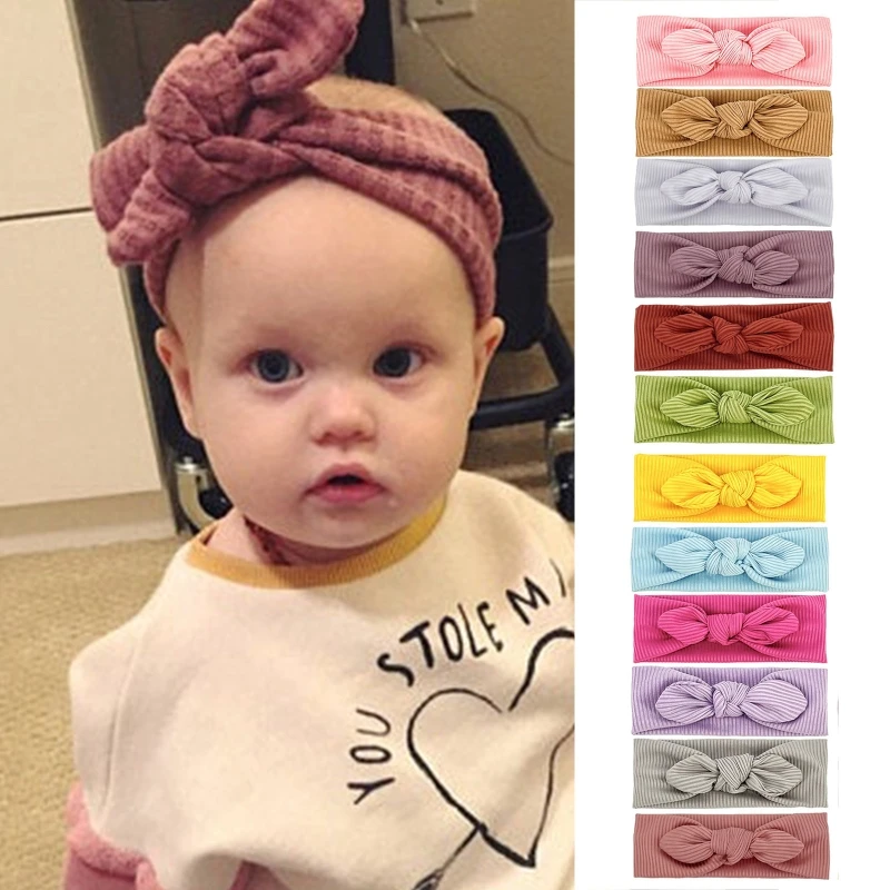 

GXMB 12 Pcs Baby Bowknot Headbands Knitted Thread Bows Turban Cute Rabbit Ears Elastic Hair Band Children Toddler Head Wrap