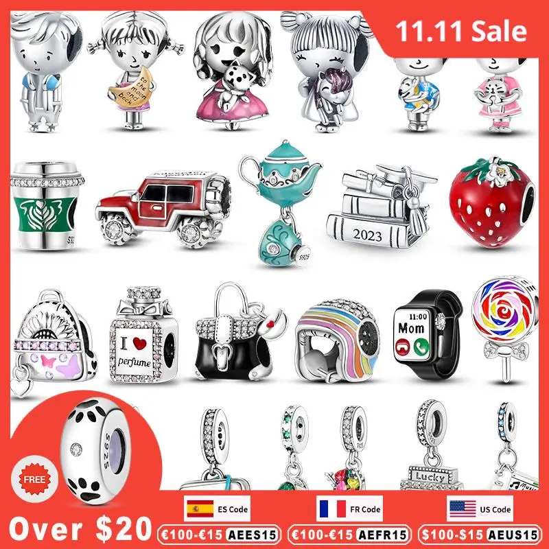 

925 Silver Charms Girl Boy Bag Beads Fit Original Pandora Bracelet Diy For Woman Jewelry Making