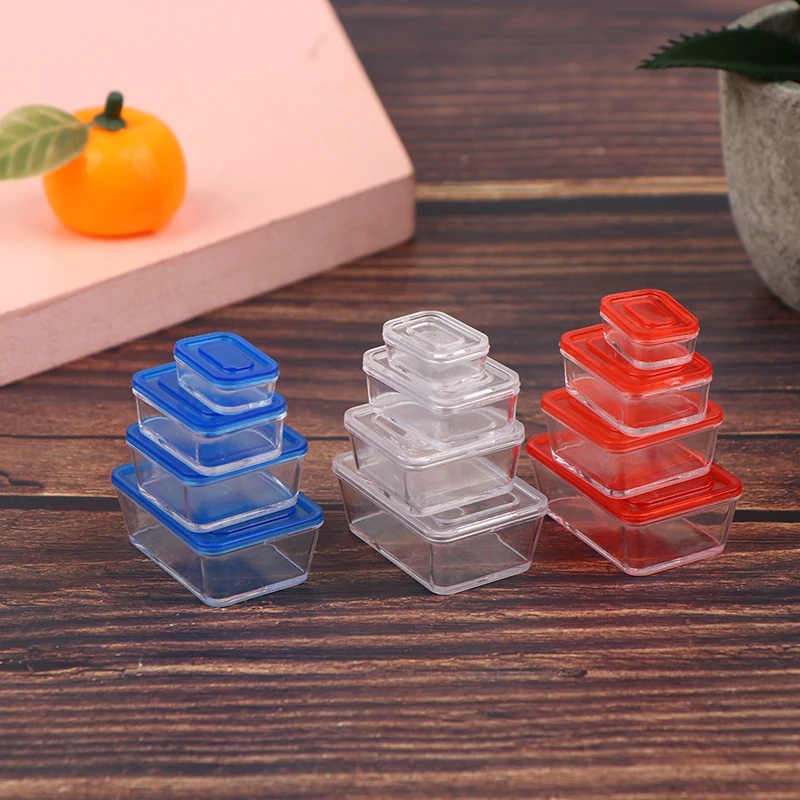 4pcs 1/12 Dollhouse Mini Fresh Keeping Box Lunch Box Model Kitchen Tableware