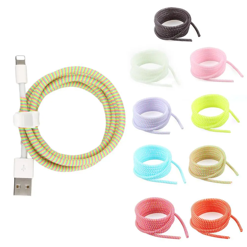 

Data Line Protection 1.4M Multi-color Data Line Cable Winder Wire Protection Case Spring Rope Twine For IPhone Android USB Cover