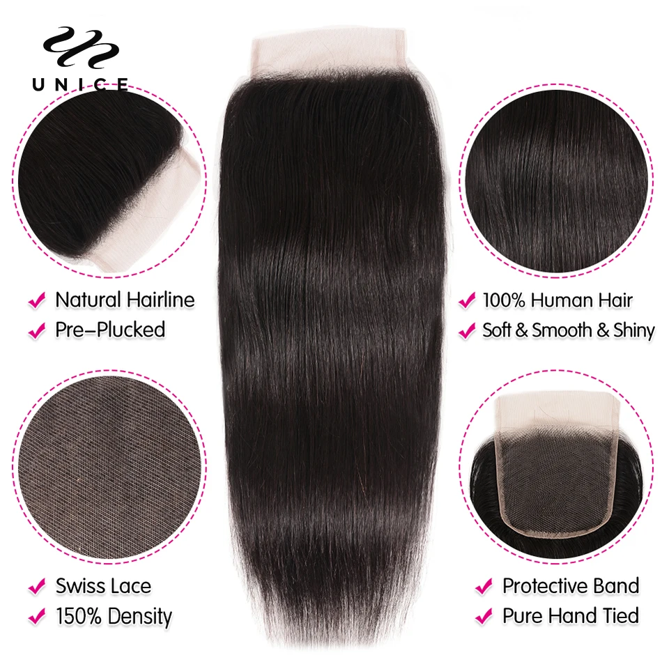 UNice Hair 5x5 HD Lace Closure Brazilian Straight Hair Lace Closure Virgin Human Hair Closure 4