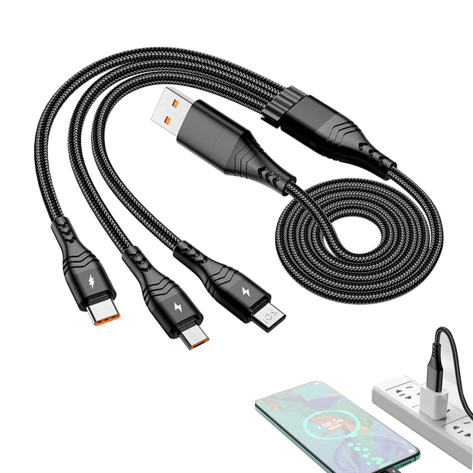 

Multi Charging Cable Long 6 In 1 Multiple USB Fast Charger Cord Compatible With Android Cell Phones/Tablets/Portable Charger
