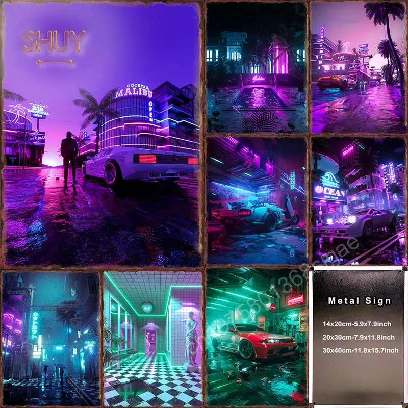 

Metal Tin Neon Sign Night City Vintage Posters Wall Decor Posters for Garage Bar Pub Club Coffee Room Decoration Panting Picture