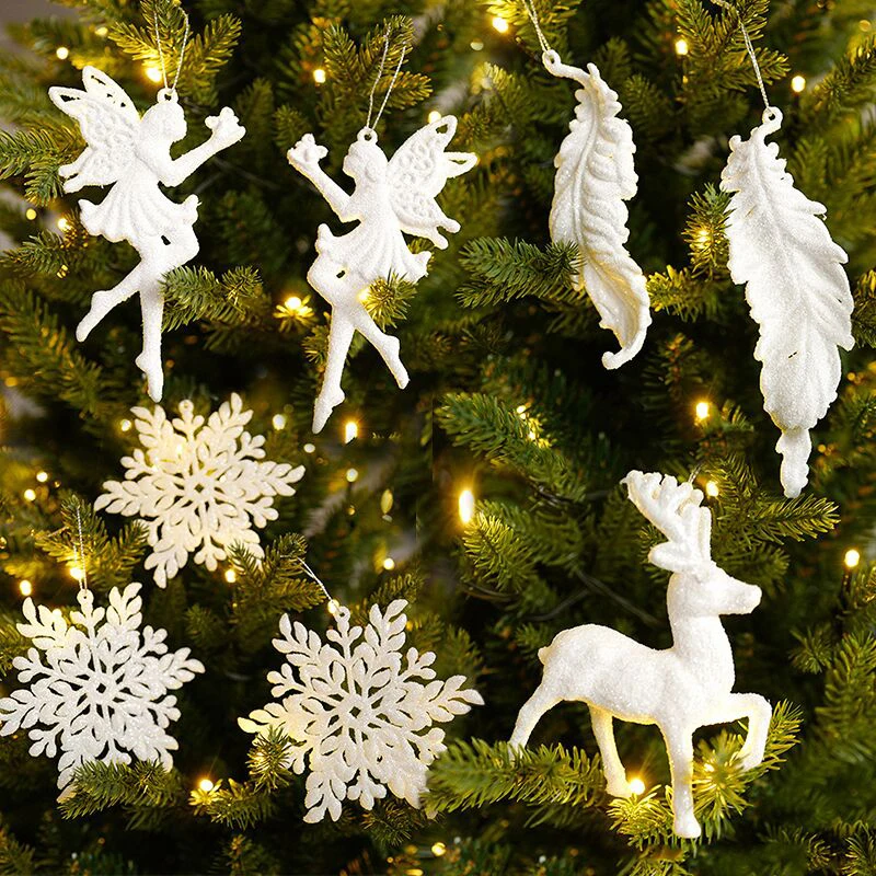 

1PC Xmas Tree Pendants Snowflake Angel Deer Hanging Ornaments Christmas Decorations For Home Kids Toy New Year Party ornament