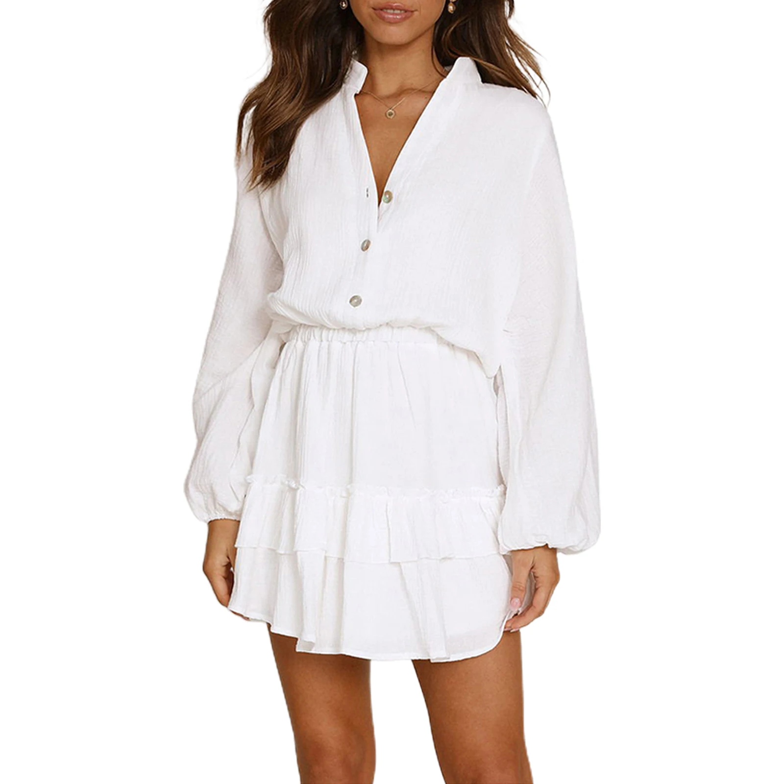 Платье-рубашка женское с завышенной талией и рукавами-фонариками