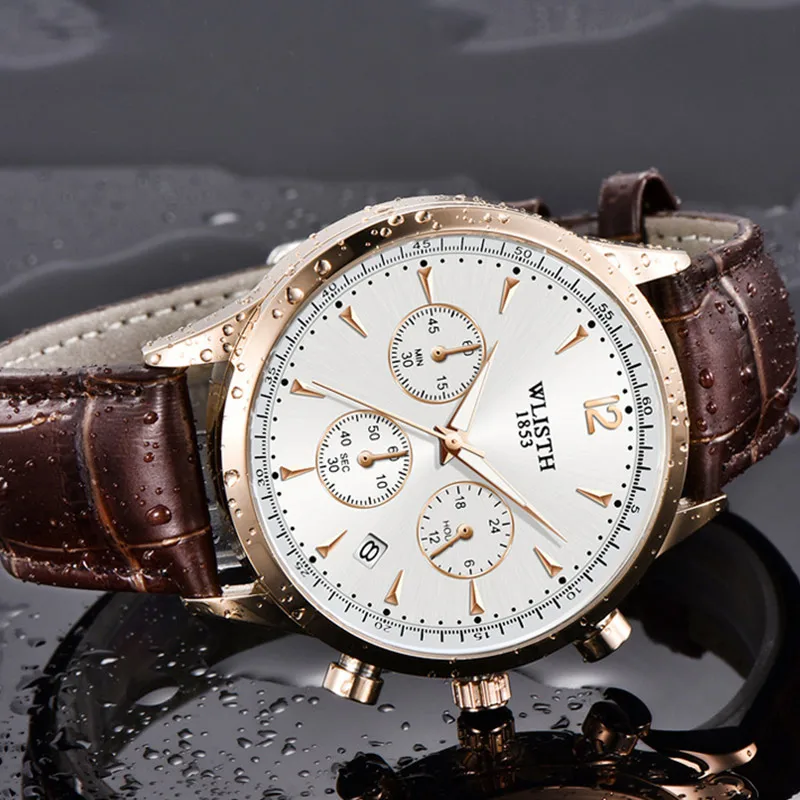 

WLISTH Original Watch Men Top Brand Luxury Chronograph Quartz Calendar Watches Waterproof Luminous Leather Wristwatch Men Clock