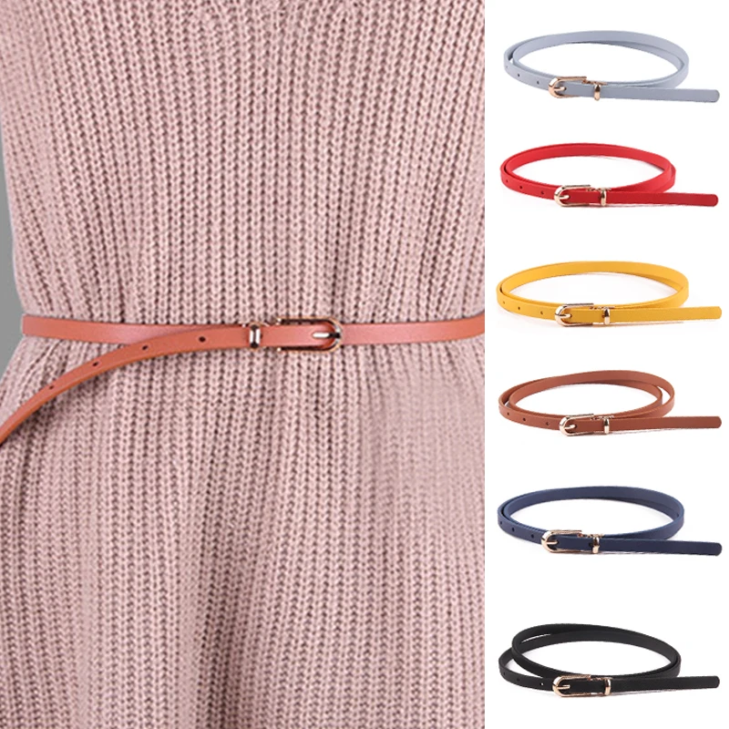 Women Faux Leather Thin Belts Adjustable Waist Belt Alloy Pin Buckle Elegant Dress Decorative Waistband for Lady Fashion 2023