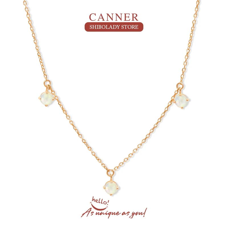 

CANNER Luxury Opal Necklace For Women 925 Sterling Silver Silver Initial Necklace Crystal Collier Long Chain Fine Jewelry