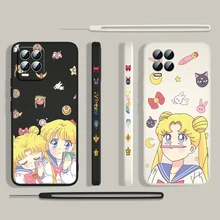 Hot Anime Sailor Moon For OPPO Realme 50i 50A 9i 8 6 Pro Find X3 Lite GT Master A9 2020 Liquid Left Rope Phone Case Capa Cover