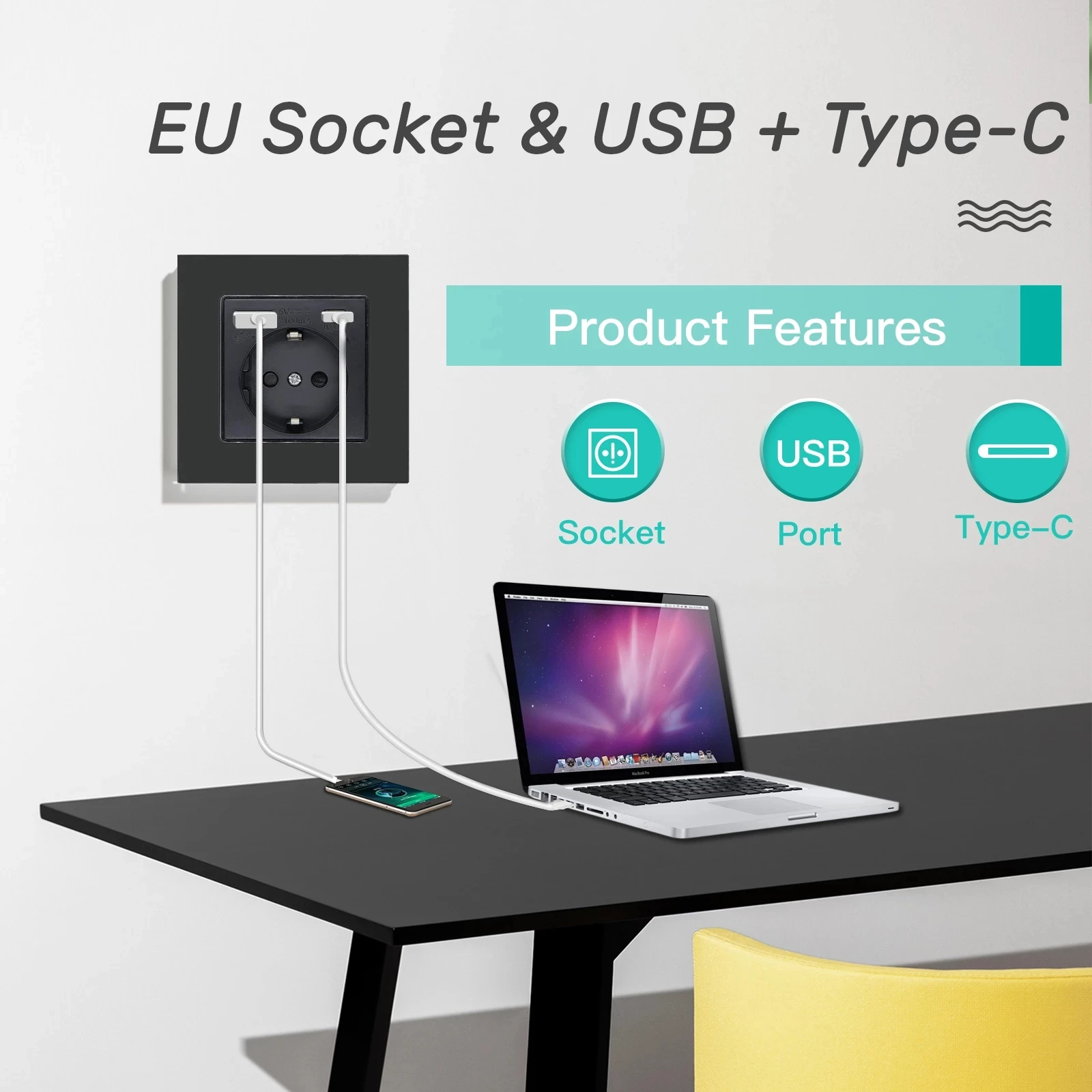 Электрическая розетка BSEED с портами USB Type-C 5 В 2 1 А