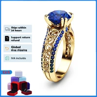 hoyon blue sapphire flower ring 14k gold color diamond style bizuteria peridot anillos de gemstone ruby 1ct cirle rings for men
